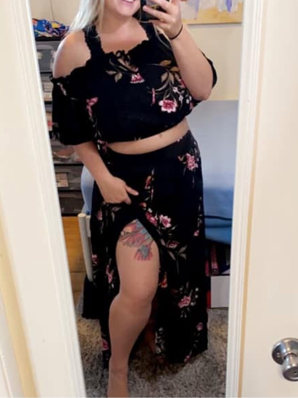 torrid Black Midi Dress/skirt set with Pink Floral Print